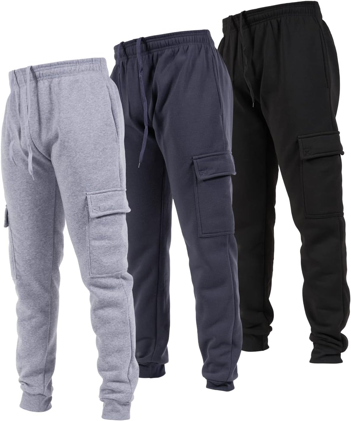 3 Pack Mens Sweatpants, Fleece Cargo Joggers for Men with Pockets