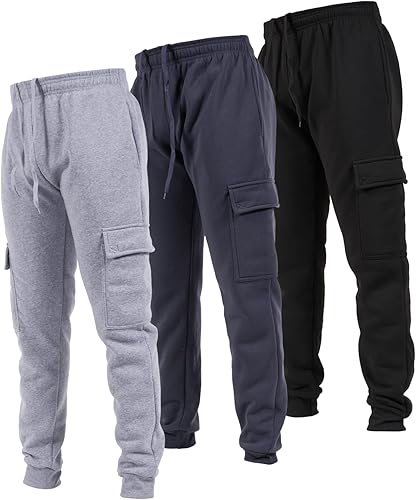 Ultra Performance Paquete de 3 pantalones deportivos para hombre, pantalones deportivos tipo cargo de forro polar con bolsillos