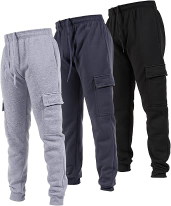 Ultra Performance 3 Pack Mens Sweatpants ، Fleece Cargo Joggers للرجال مع جيوب