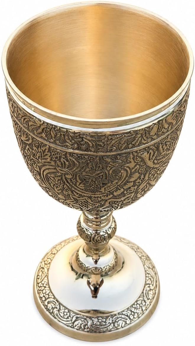 VARTH Medieval Brass Wine Chalice, 8 Inches, 3.5 oz Ceremonial Cup, Royal Wine Goblet Solid Brass Handmade Premium Wine Cup Medieval Decor Gothic Chalice Ancient Elegant Wine Goblet (Pack of - 1)
