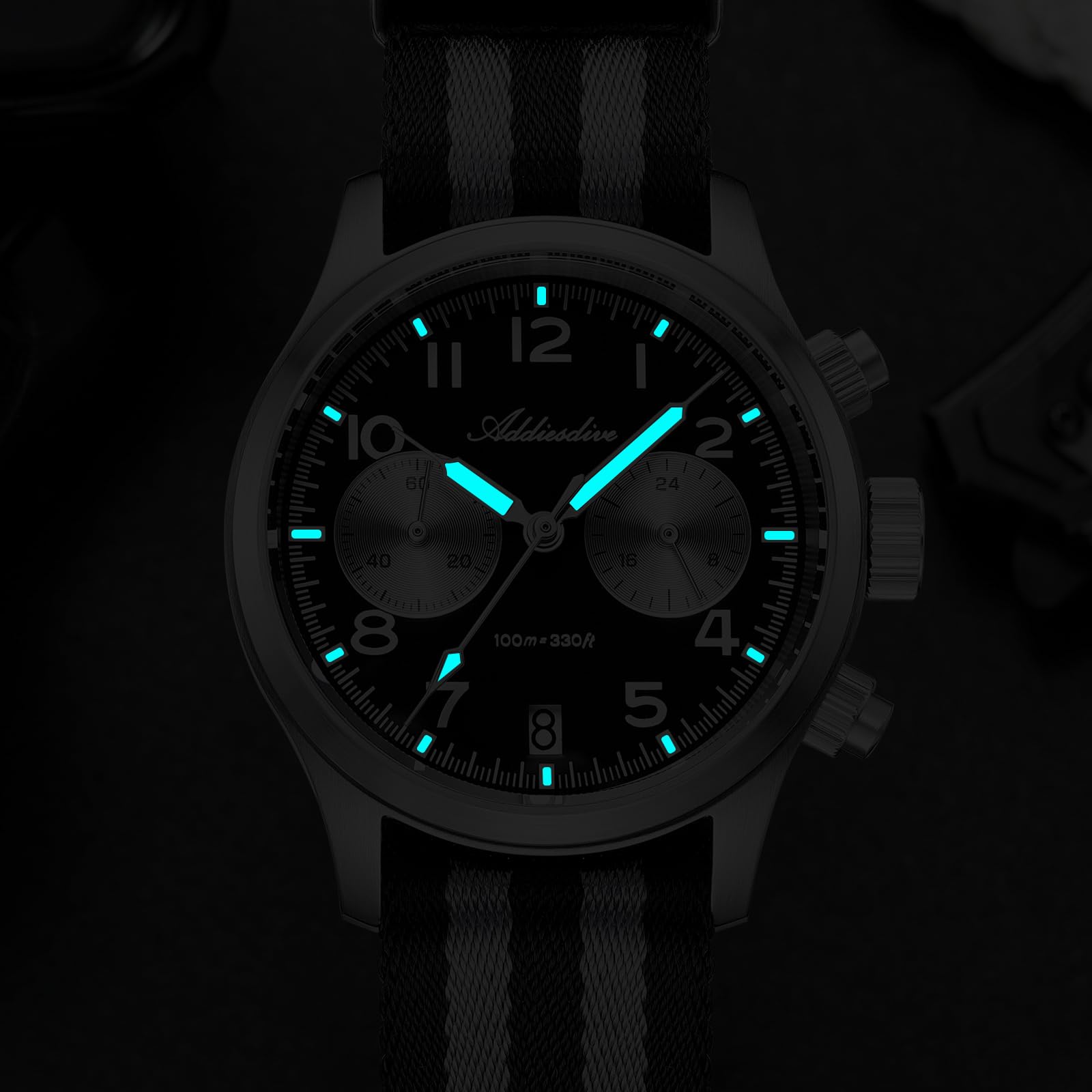 ADDIESDIVE Męski luksusowy zegarek kwarcowy chronograf z mechanizmem VK64 100 m wodoszczelny szafirowe szkło BGW9 Luminous analogowy zegarek z nylonową bransoletką do sportów na świeżym powietrzu