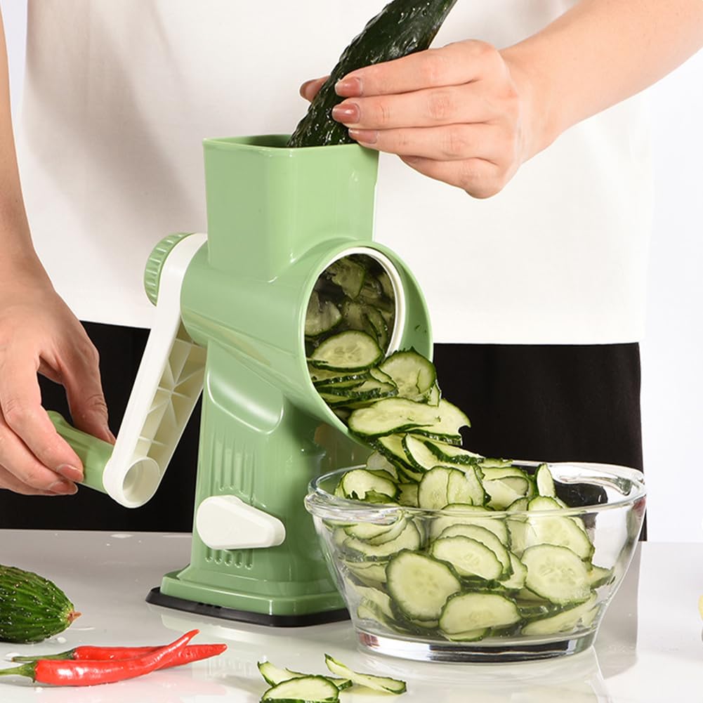 Grattugia per formaggio a manovella, affetta verdure, 3 lame intercambiabili, taglio rapido, affettaverdure, ideale come grattugia per noci con manovella, grattugia patate, macina noci, tritatutto per