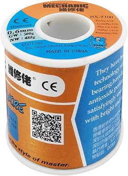 MechanicHX-T100 500g TinSn63% / Lead Pb37% High Purity Rosin Core Solder Wire For Electrical Soldering With 1%-3% Solder Flux0.6mm/500g