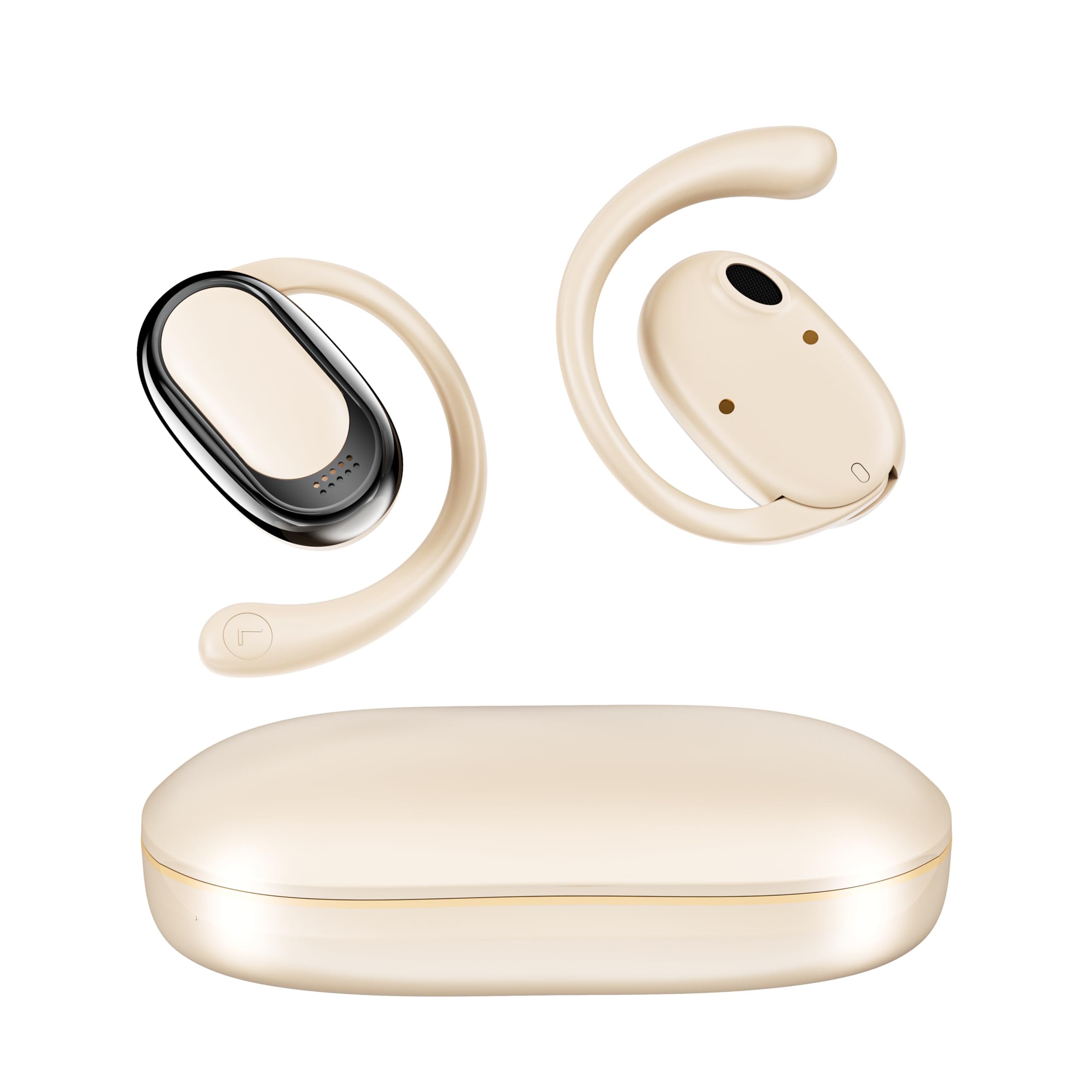 Powerology Oura Open-Ear Earbuds, True Wireless Bluetooth 5.4 Headphones with Ear Hook Design for Sports & Running, 8.5H Playtime, Built-in Mic & Touch Controls, Featherlight Comfort (White)