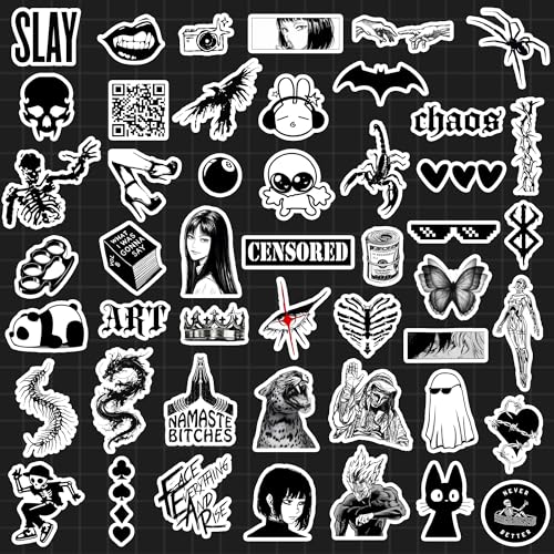 Image of Black Aesthetic Sticker Pack 45+ Pieces | Glossy Premium Vinyl | Waterproof, Scratch & Fade Resistant | Durable Stickers for Laptop, Bottle, Scrapboks, Phone, Bike & More