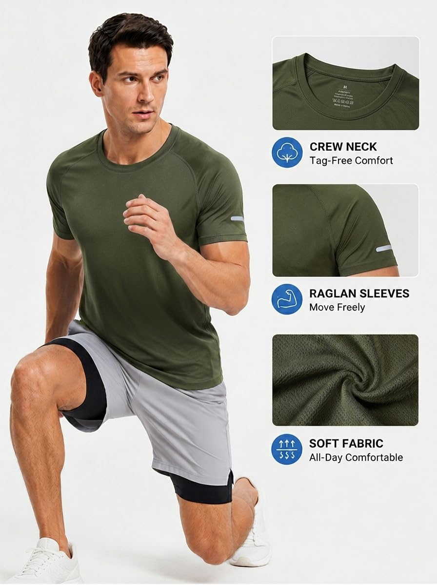 HUAKANG 3 Pezzi Magliette Uomo Manica Corta Running Shirt Palestra Fitness | Asciugatura Rapida,Sportiva,Running T-Shirt,Palestra Fitness