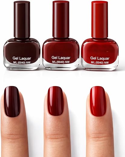 Gel Nail Paint Set of 3 for Women | Nail Polish Combo – Cherry Red, Classic Red &amp; Cabernet | Glossy Gel Finish, Long Lasti...