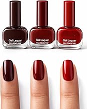 Gel Nail Paint Set of 3 for Women | Nail Polish Combo – Cherry Red, Classic Red & Cabernet | Glossy Gel Finish, Long Lasting Chip Free Nail Polish (6ml Each)