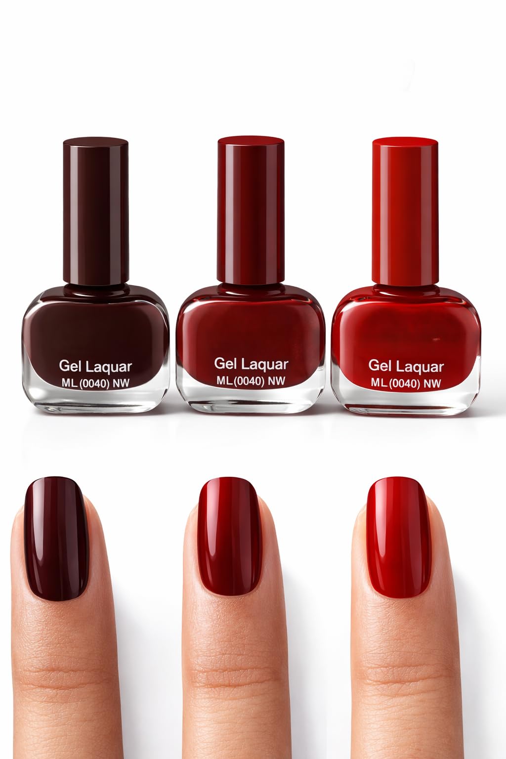Gel Nail Paint Set of 3 for Women | Nail Polish Combo – Cherry Red, Classic Red & Cabernet | Glossy Gel Finish, Long Lasting Chip Free Nail Polish (6ml Each)