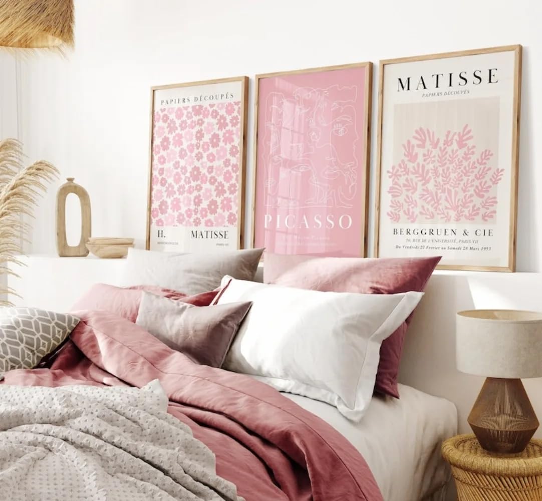 Ltjiajuypd Frameless Modern Pink Matisse Print Gallery Wall Posters Canvas Painting For Living Room Decor(50X75cm-3Pcs)