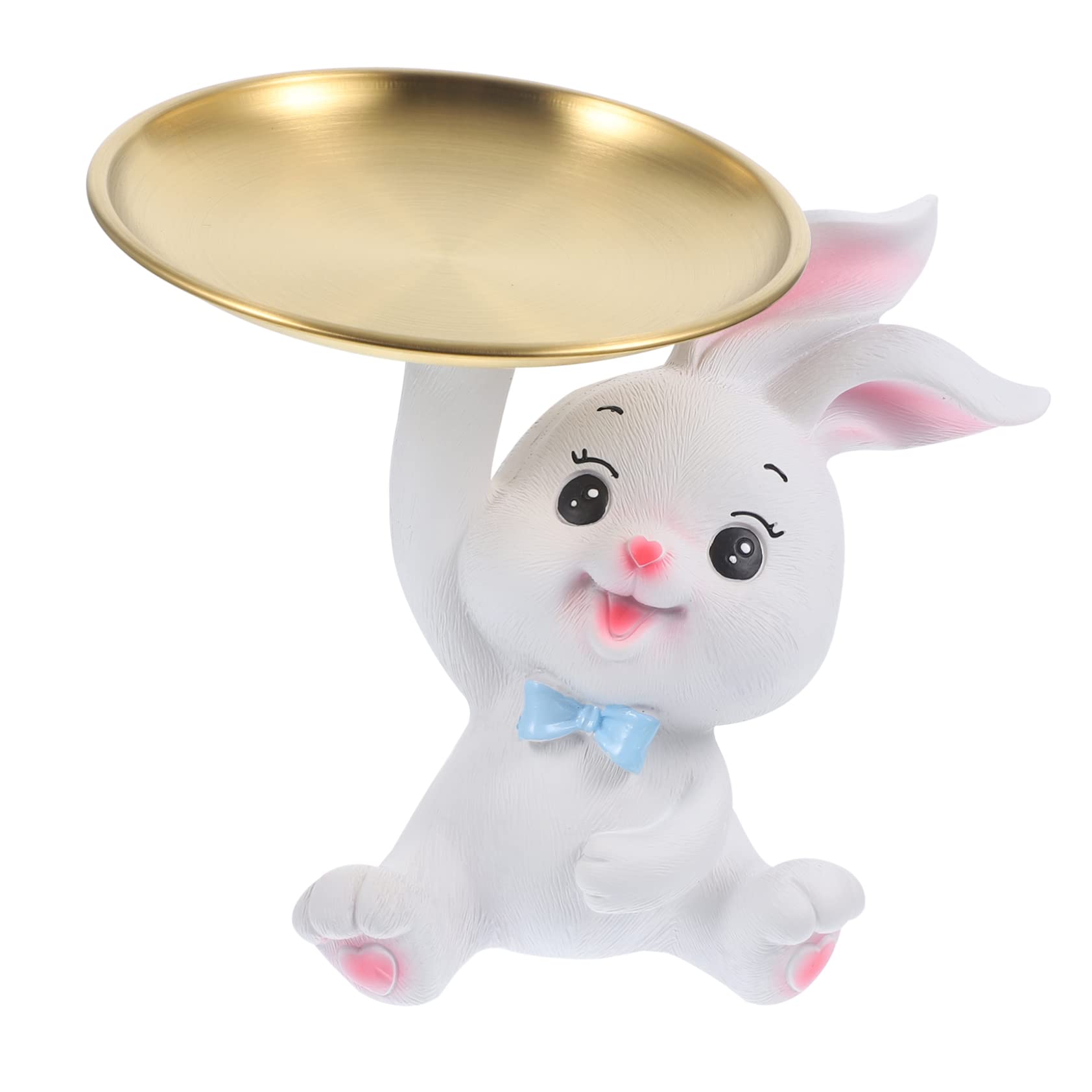 Bandeja Decorativa de Conejito para Guardar Joyas y Objetos Pequeños, Hecha de Resina y Acero Inoxidable, Adecuado para Tocador o Sala de Estudio