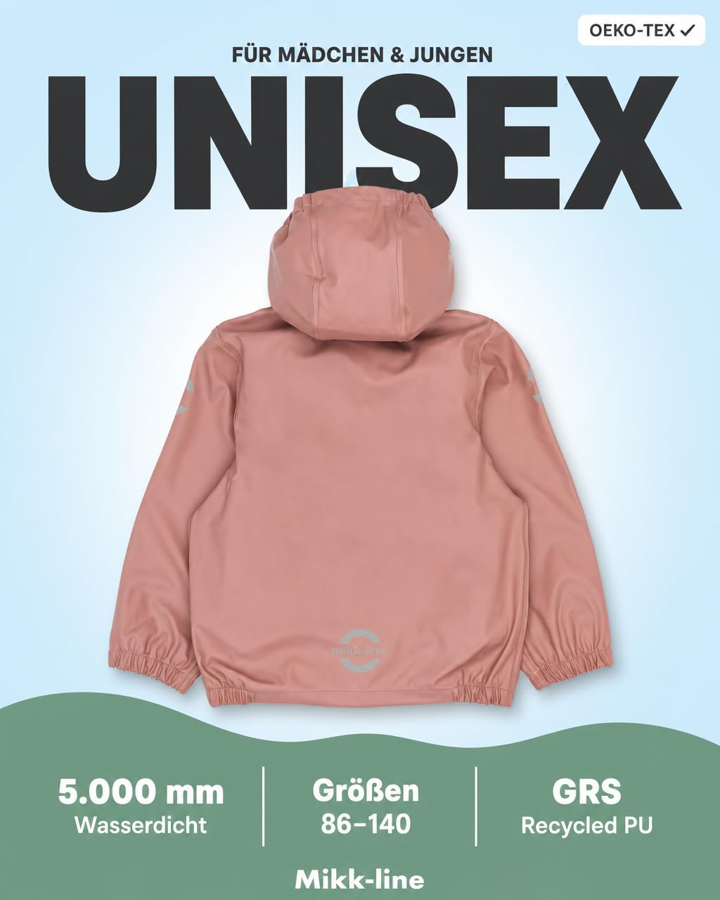 Mikk-line Unisex Regenjacke Kinder Wasserdicht und Winddicht | Regenjacke Mädchen und Jungen mit Reflektoren und Kapuze Abnehmbar | Leichte Matschjacke OEKO-TEX
