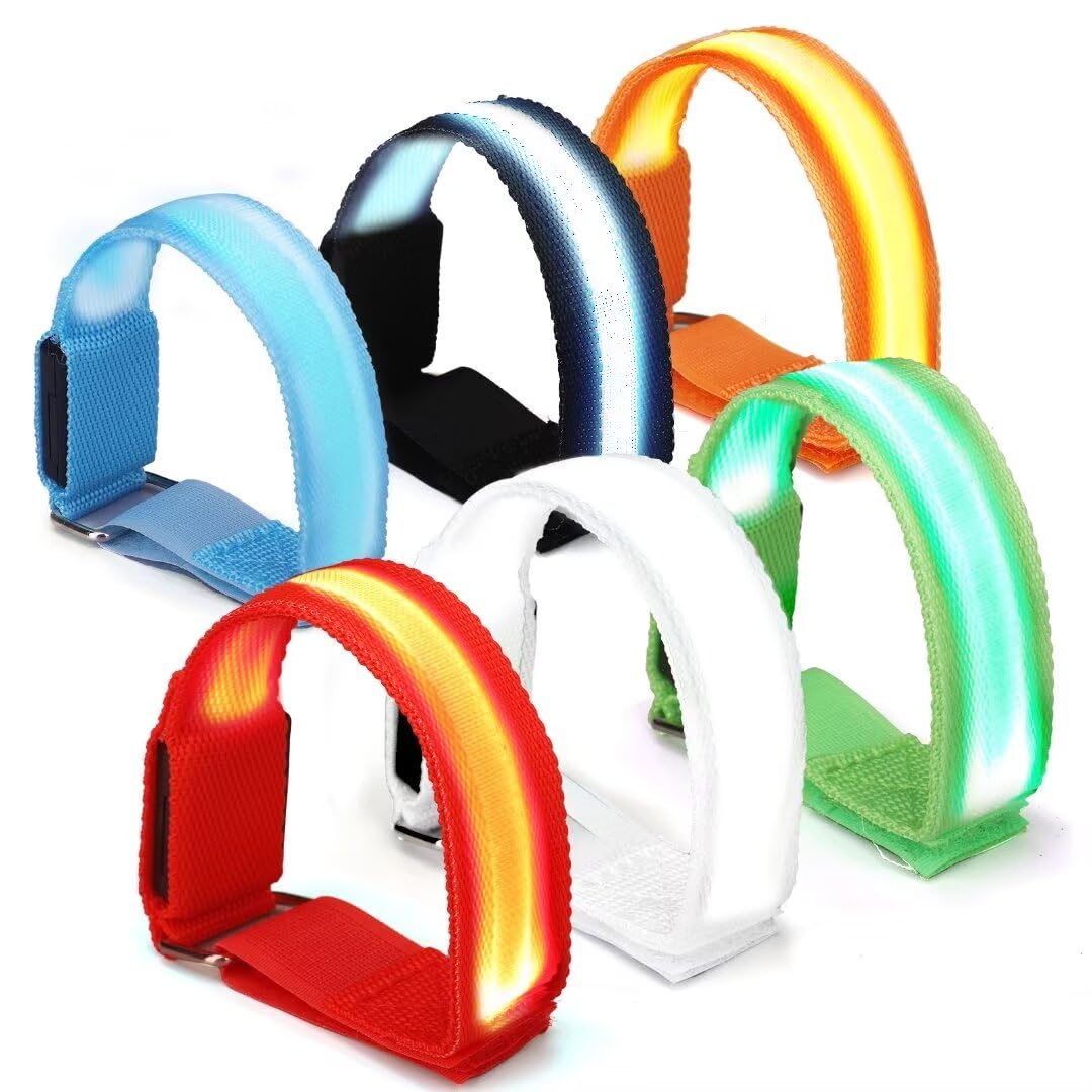 Dilabnba XL Glow Bracelets 6PCS, Reflective LED Bracelets - Adjustable Light Up Arm Bands for Adults Kids Night Running/Cycling Safety, Pet Safety Light, Concerts Rave Party Supplies (Multi-Color)