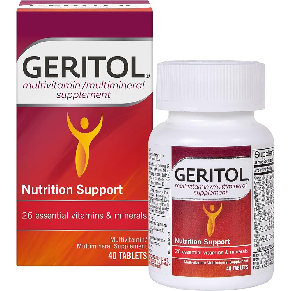 Geritol Multi-Vitamin Nutritional Support Tablets, Balance of 26 Essential Vitamins and Minerals, 40-Count (Pack of 2)