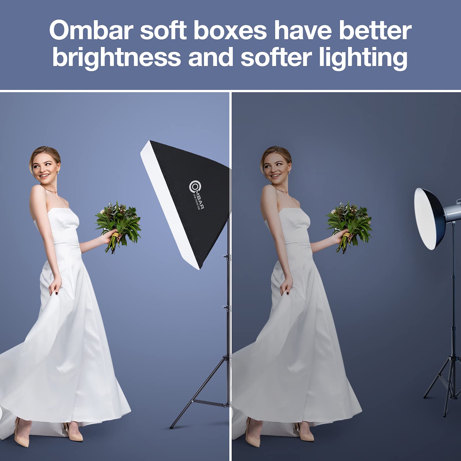 OMBAR Softbox Kit Éclairage avec 2 Softbox 50x50cm et 2 UFO Ampoules 50W E27 5500K 108 Perles de Lampe, Kit d'éclairage Photographie avec Un Sac à Main, pour Les séances vidéo et Photo