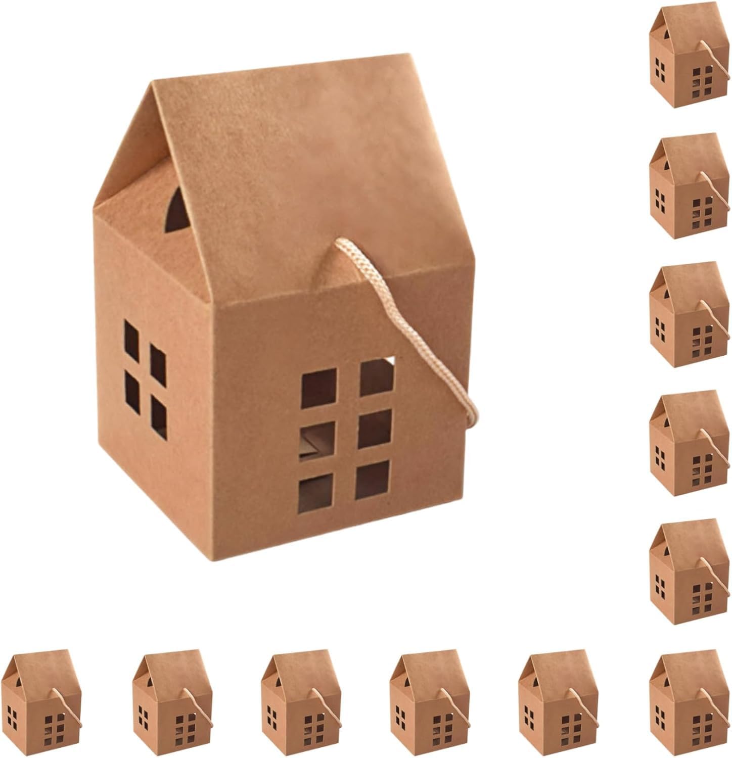 20PCS House Shaped Gift Boxes for Parties, 3x3x3inch Log Kraft Paper Candy Boxes Cardboard Treat Bags Unique House Shaped Favor Boxes Cardboard House Treat Bags for Wedding Baby Shower Birthday Party