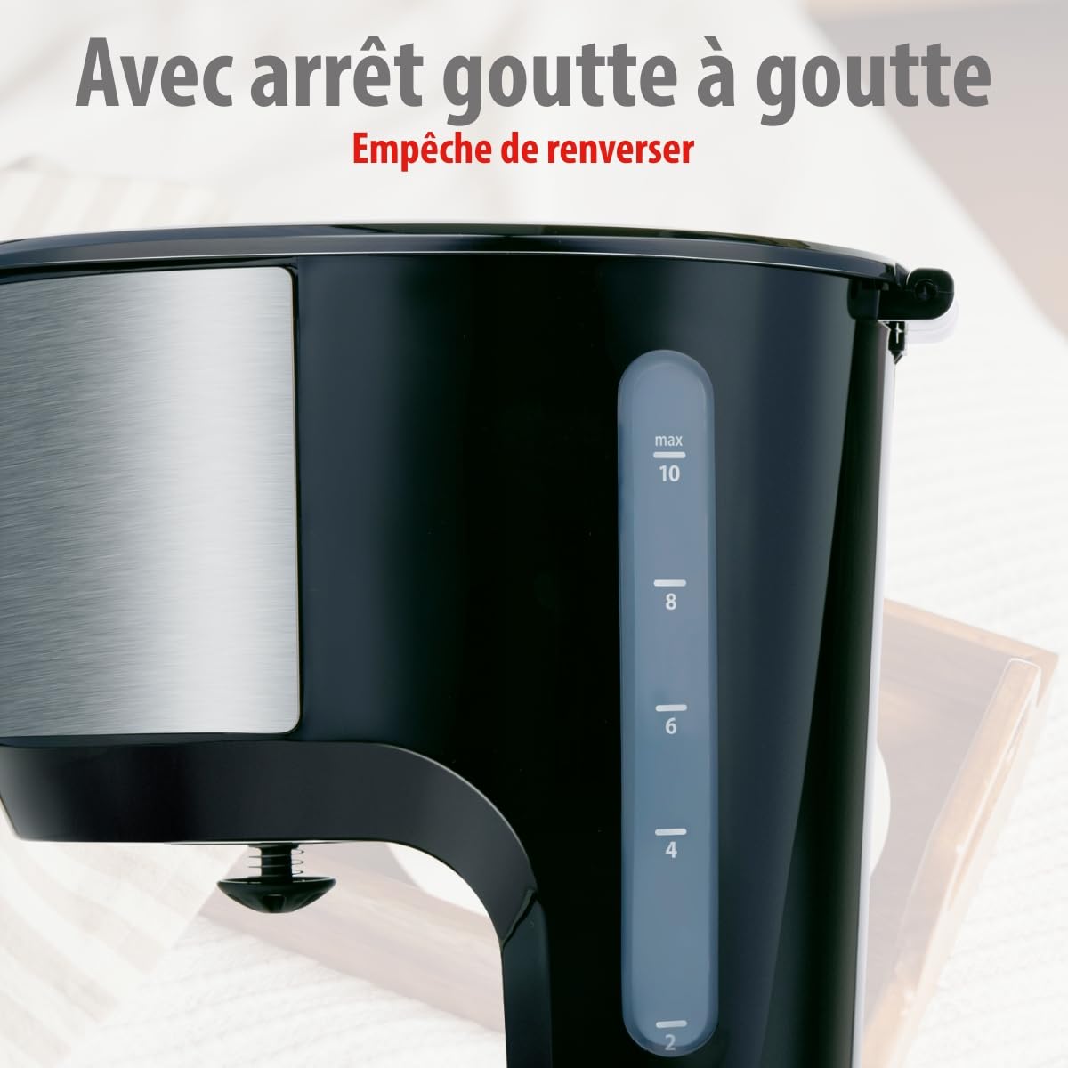 alpina Cafetière à Filtre 750 W - Machine à Café avec Filtre Permanent - Verseuse en Verre 1,25 L - Jusqu'à 10 Tasses - Anti-Goutte et Maintien au Chaud - Noir