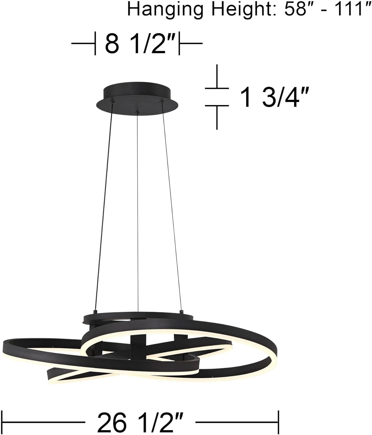 Possini Euro Design McKenna Sanded Black Pendant Lighting 26 1/2" Wide Modern Ribbon Rings Dimmable LED Fixture for Dining Room House Foyer Kitchen Island Entryway Bedroom Living High Ceilings