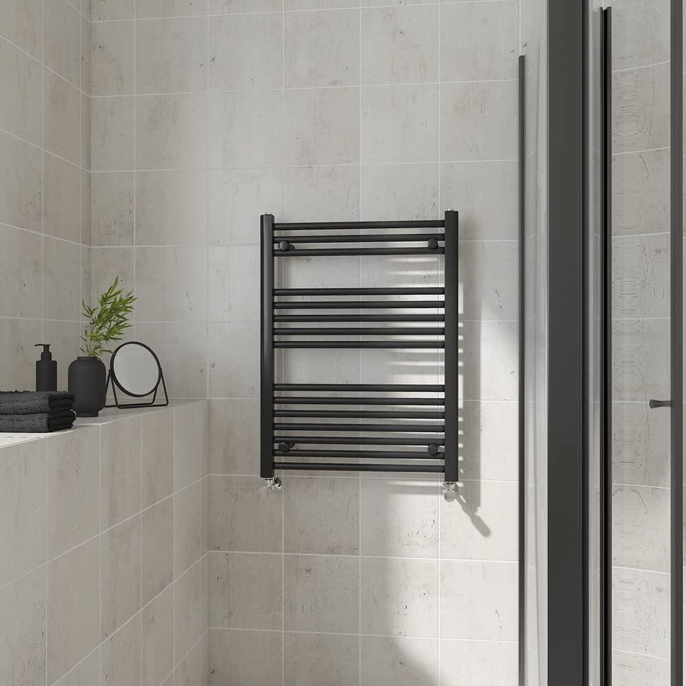 Warmehaus (Straight, 800X600mm) Heated Towel Rail Bathroom Ladder Style Radiator Central Heating Black