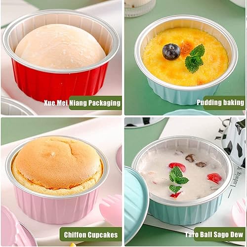 Miniatura 6 de Vasos redondos reutilizables de papel de aluminio, tazas de aluminio para hornear con tapas, molde para cupcakes de lata con tapa, mini estuche para