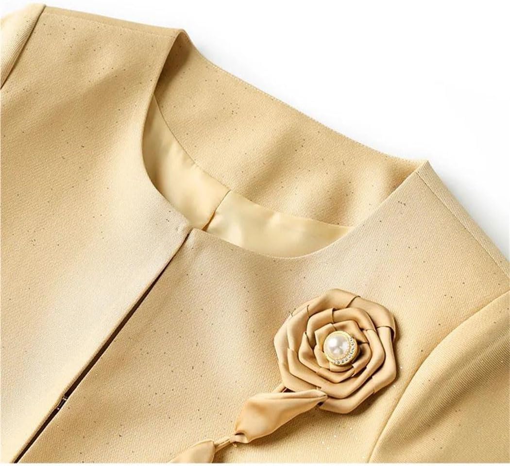 Women's 2 Piece Dress Suit Designer Full Sleeve Jacket with Short Sleeve Dress Office Wear