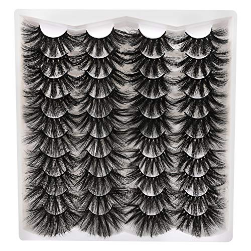 JIMIRE 20 Pairs False Eyelashes 25MM Lashes 4 Styles Mixed Fake Lashes Fluffy Long Dramatic 3D Volume Faux Mink Lashes Pack