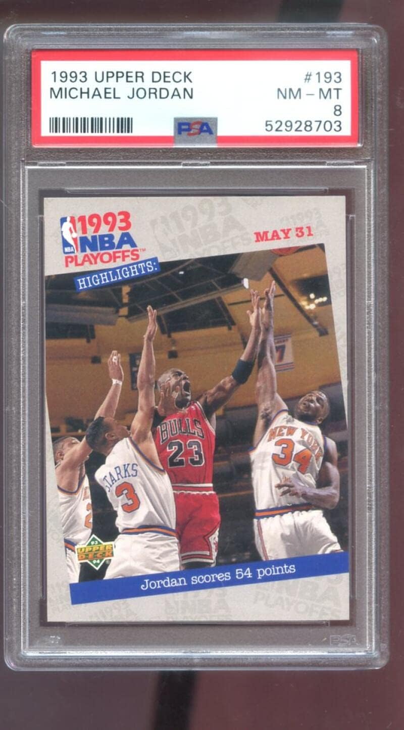 1993-94 Upper Deck #193 Michael Jordan PSA 8 Graded Basketball Card NBA Playoffs Scores 54 Points Highlights Chicago Bulls 1993 1994 93 94