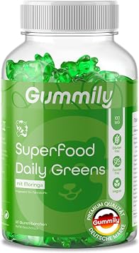 Premium Green Superfood with Spirulina & Moringa Gummies - Blend of Superfood Greens & Probiotics - Total 12 Nutrients - Gelatin Free - 60 Pieces - Non-GMO