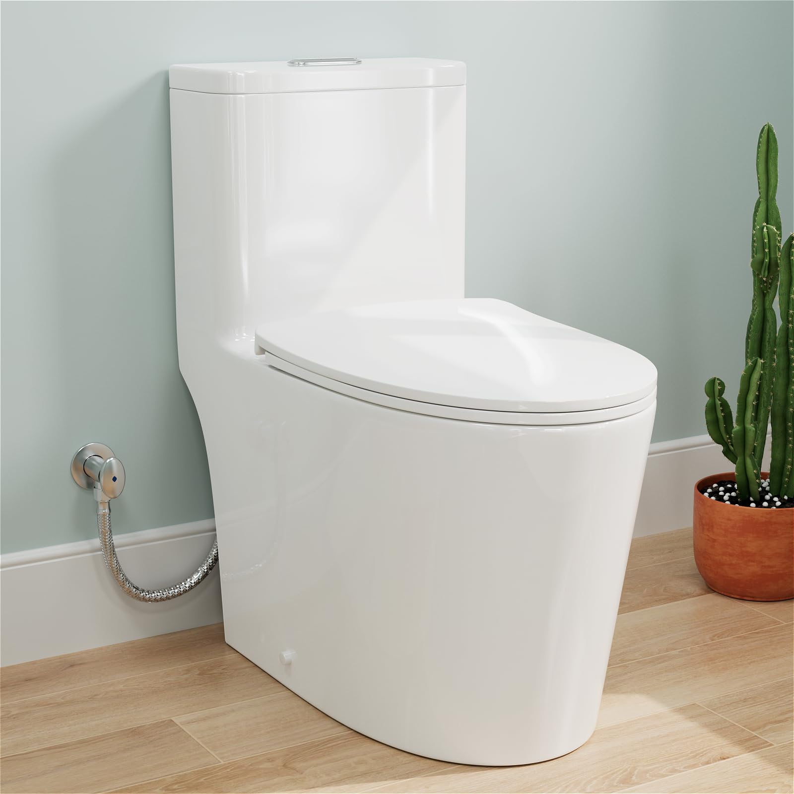 Dual Flush Elongated Standard One Piece Toilet with Comfortable Seat Height, Powerful & Quiet Dual Flush Modern Toilet, 12'' Rough-In, Glossy White?6636