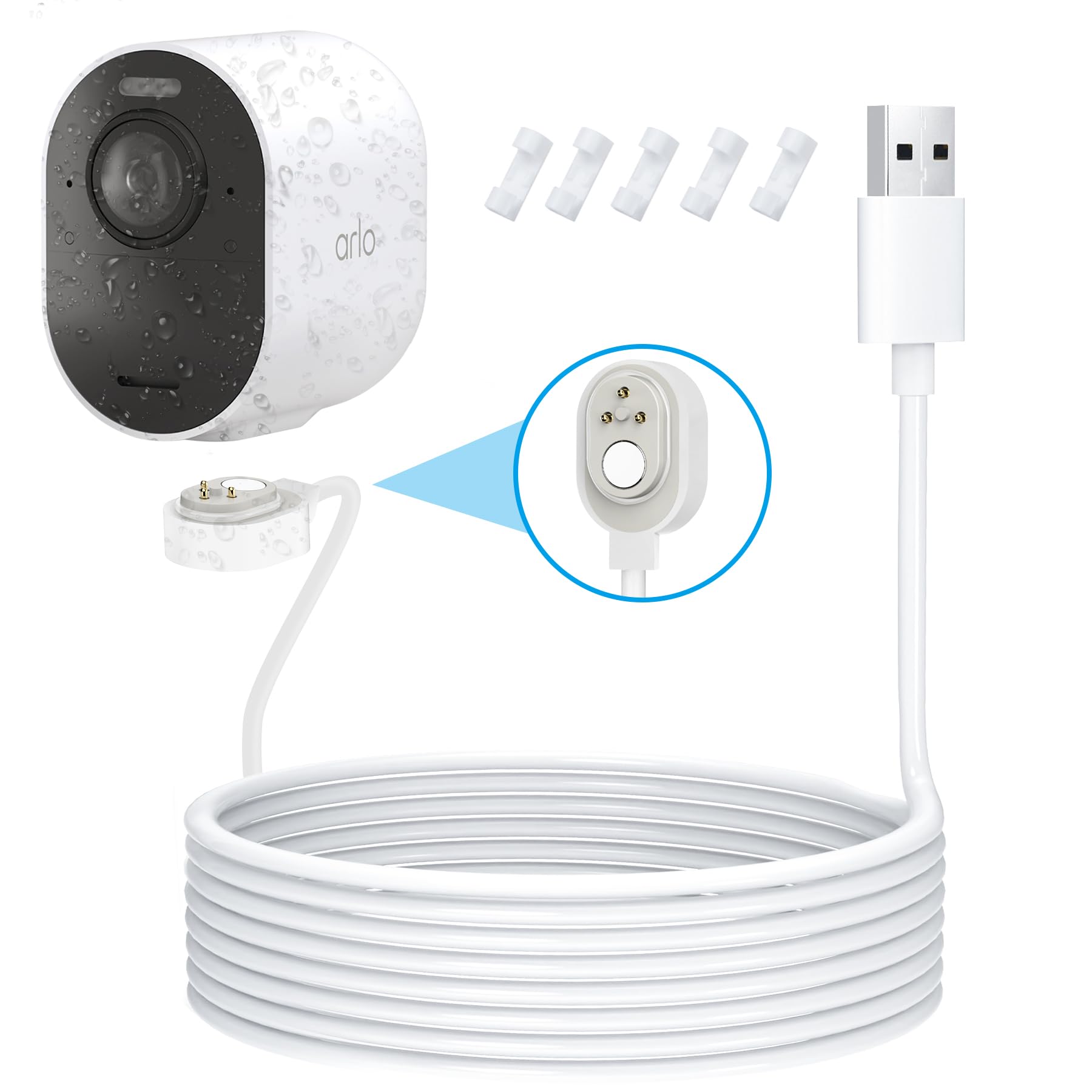 8.2FT Weatherproof Camera Charging Cable for Arlo Pro 5s 2K/Pro 4/Pro 3/Ultra 2/Ultra, USB Outdoor/Indoor Magnetic Charger