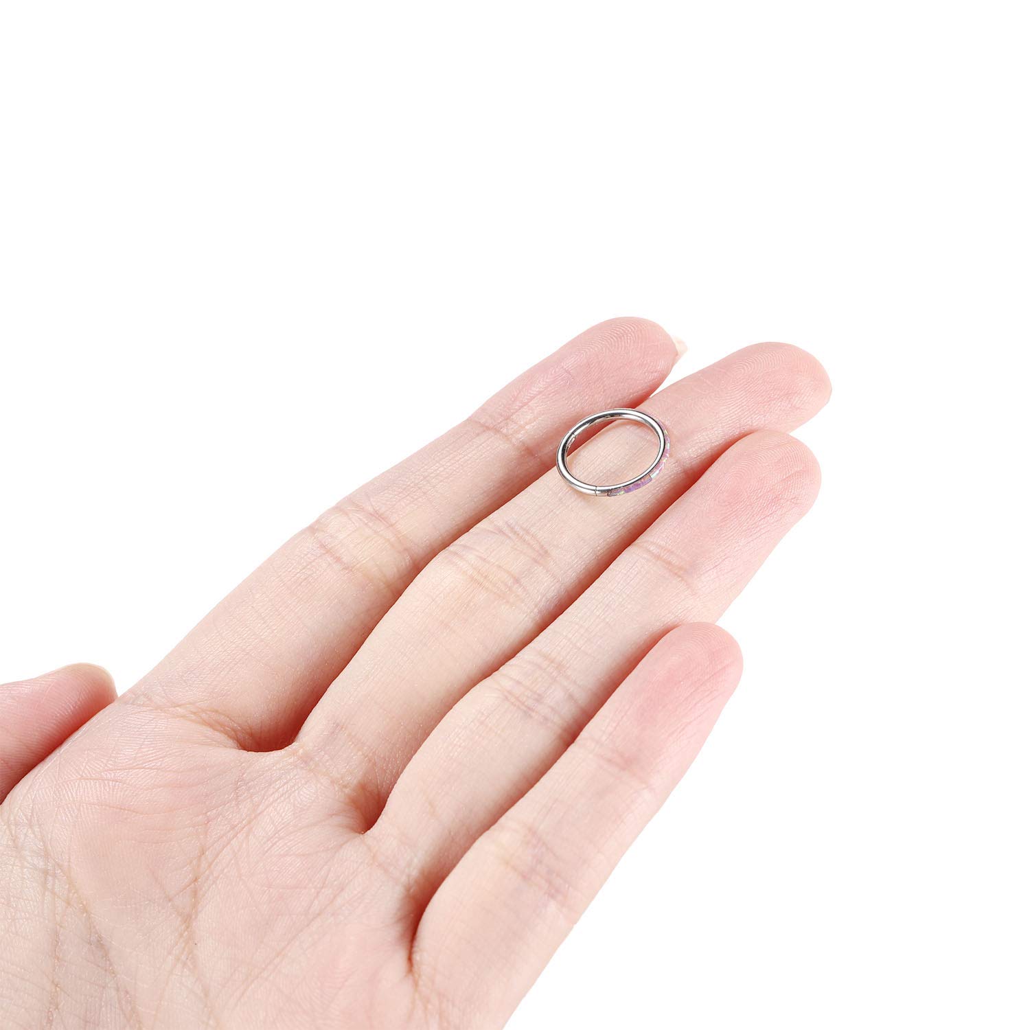hengkaixuan CZ/Opal Nose Rings Conch Jewellery Septum Clicker 316L Surgical Steel Segment Ring Helix Cartilage Earrings Hoop Daith Tragus Rook Piercing Jewellery — view 3