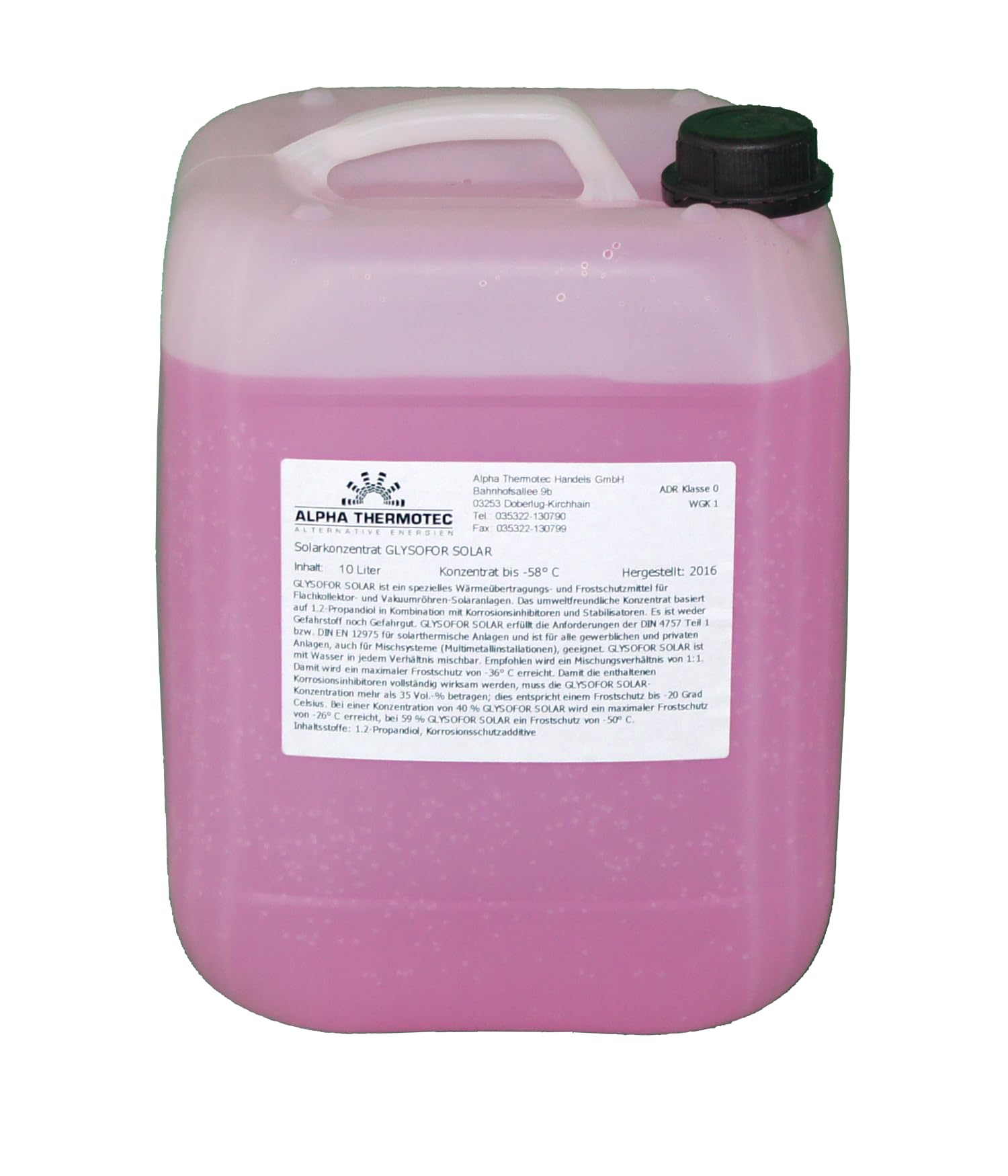 Solarflüssigkeit 10 l rot Konzentrat bis -58° C Frostschutz, Solarfluid, Solarliquid, Wärmeträgermedium