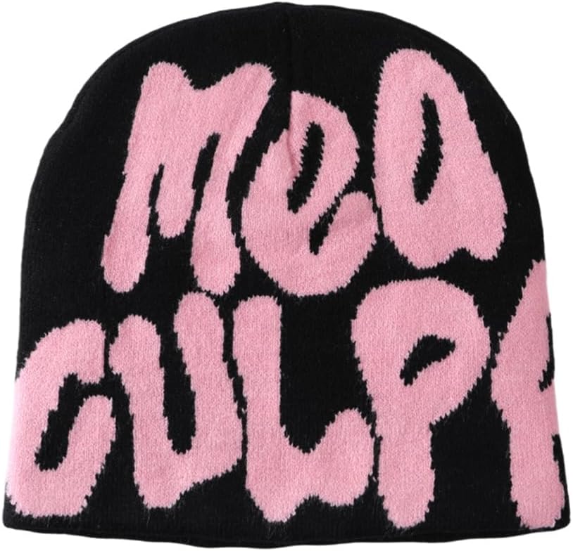 YUERFEILA Women Graphic Beanie Skull Hat MEA Culpa Y2K Knitted Beanie Warm Winter Hat for Gifts