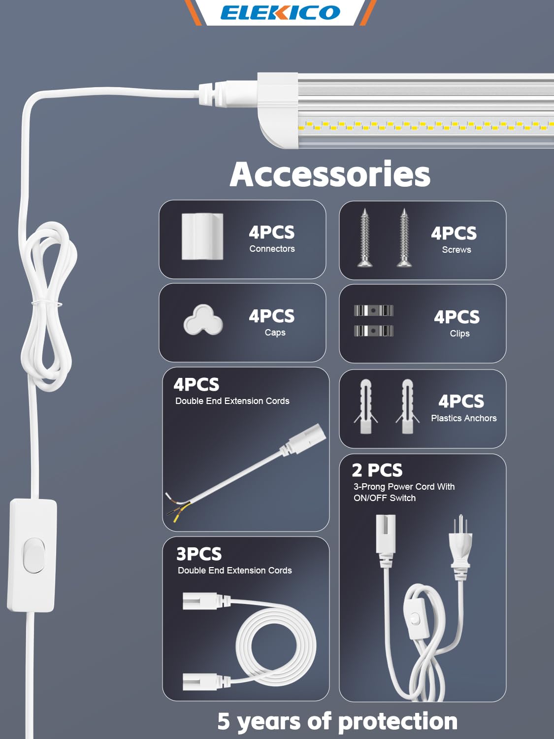 4 Pack 2ft Led Shop Lights 6000k 40w 5600lm 24 Inch Led Light Fixture Power Cord Wth on — view 5