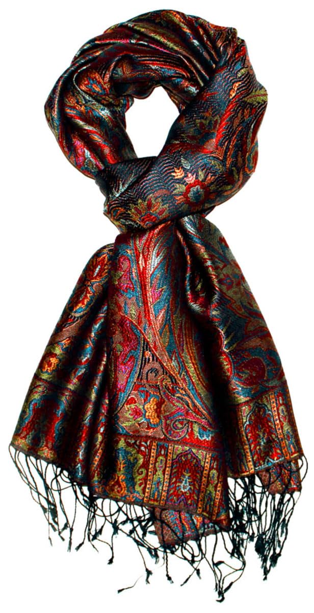 Lorenzo Cana - Sciarpa da uomo di lusso, in tessuto jacquard, 100% seta, motivo Paisley, in seta, multicolore, 70 x 190 cm