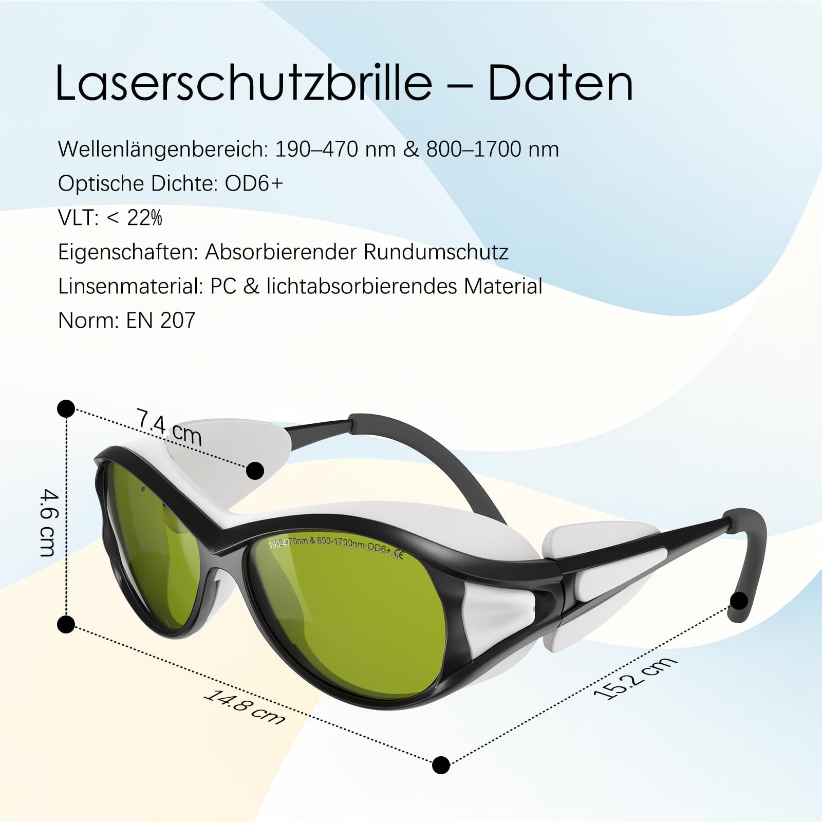 Gafas de protección láser, rango de doble banda 190-470 nm y 800-1700 nm