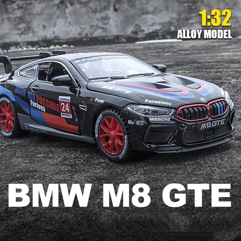Image of WORSHIPER 1:32 B-M-W M8 GTE Exclusive Alloy Metal Die-Cast Pull Back Car | Openable 4 Doors with Light and Music | Best Boys� Gift Toy (1:32 B-M-W M8 GTE Black)