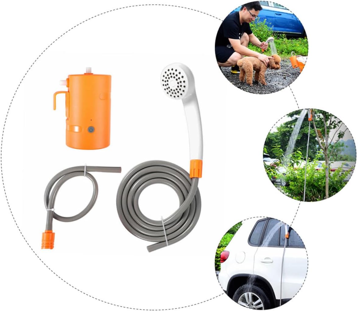 BESPORTBLE 1Set Shower Head Kit for Outdoor Sports Camping Rechargeable Handheld Sprayer with LED Light for Car Washing and Travel Orange