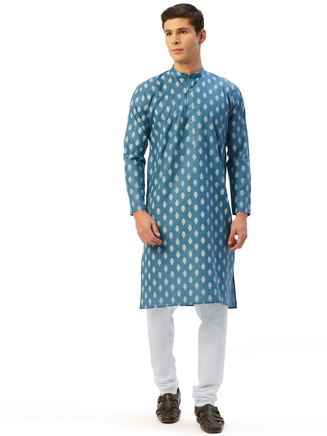 Jompers Men's Cotton Floral Printed Kurta Pyjama Set. (Teal, M)