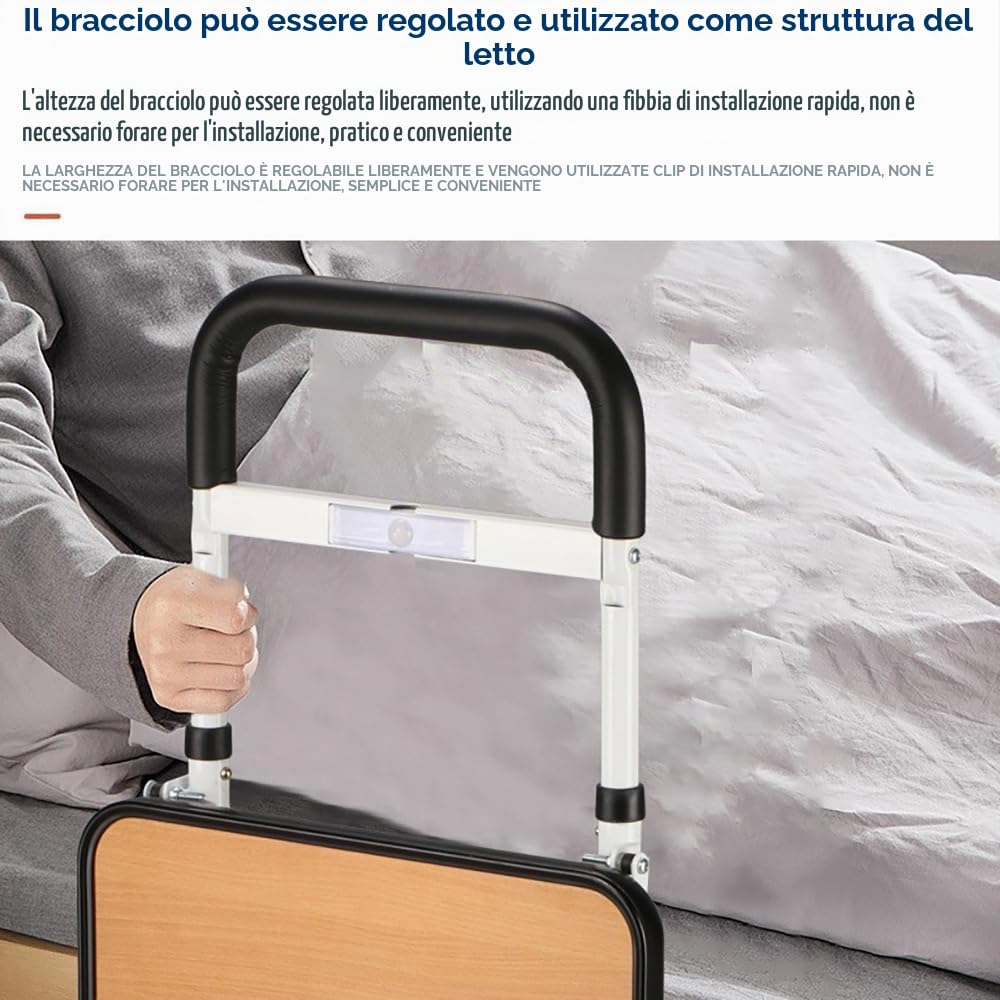 Sponde Letto Anzian,Imaniglia Letto Anziani Per Alzare,Adjustable Bed Assistance Tracks, with Bag,Corda di sicurezza Fall Prevention,Sensore luminoso staccabile, tavolo pieghevole ,for Elderly,Adults