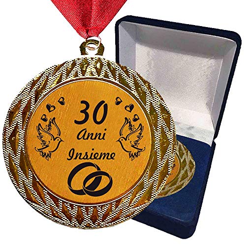 Larius Group Medaglia Regalo 30 Anni Insieme o Il Testo Desiderato - Anniversario di Matrimonio | Il Regalo del Compleanno, Natale, Evento, Competizione, Nozze (con Scatola)