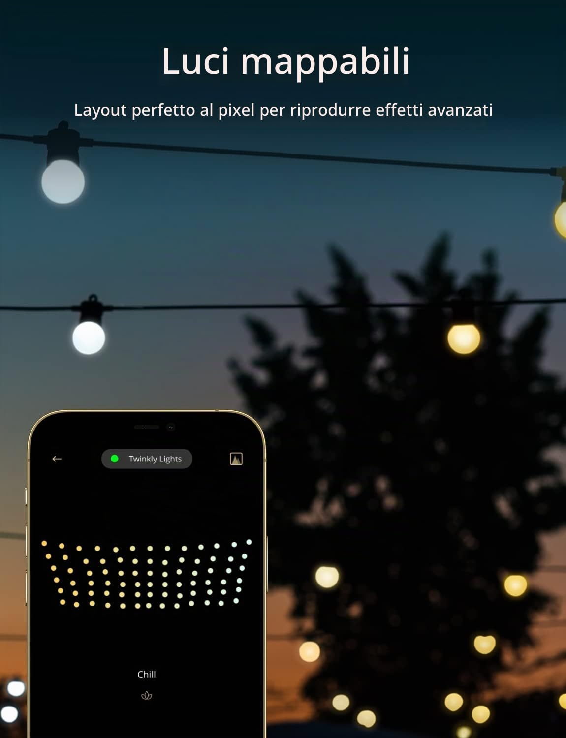 Twinkly Festoon 20 LED Bianchi, Catena Luminosa con 20 Lampadine LED, Luci Esterno e Interno da Bianco Caldo a Freddo, Compatibile con Alexa, Google Home, IP44, Controllata da App, Cavo Nero, 10m