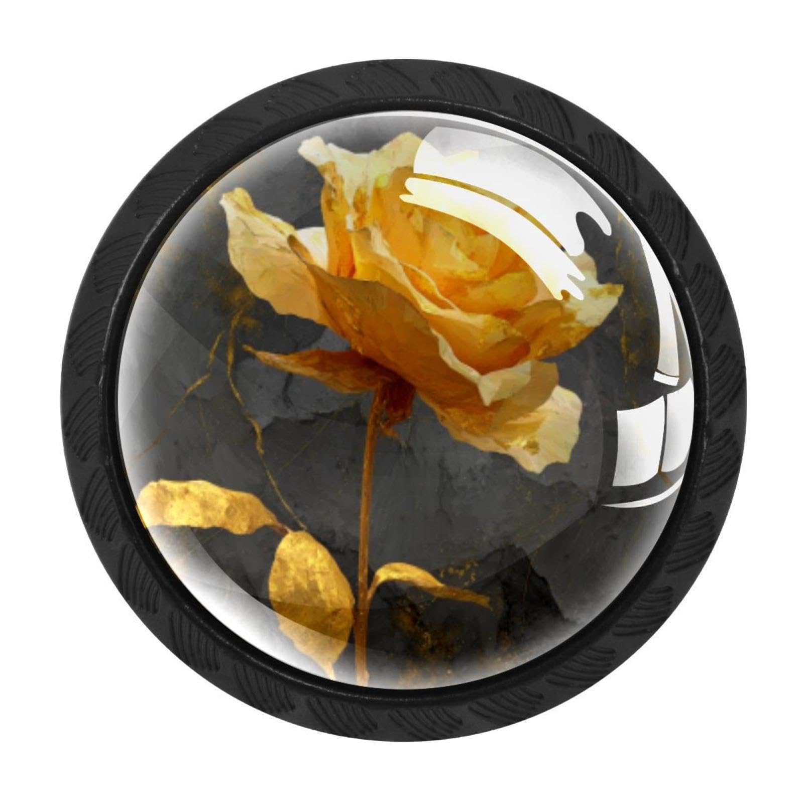 CHENZZZZ 4 Pack Black Golden Rose (1) Cabinet Pulls with Screws, Kitchen Cabinet Knobs Hardware
