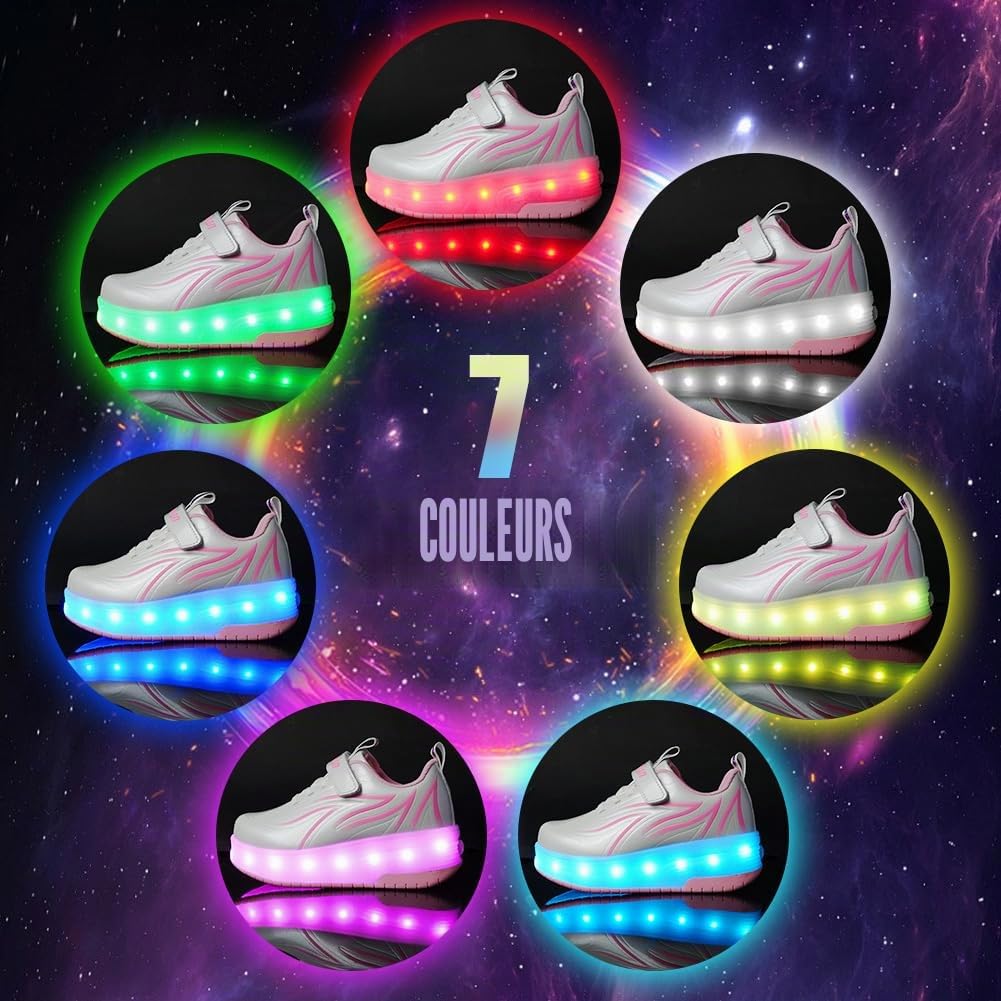 flintronic Chaussures à Roulette Garçons Filles, Chaussure à roulettes pour Enfant 2 en 1, LED Lumières, Outdoor Sports Sneakers