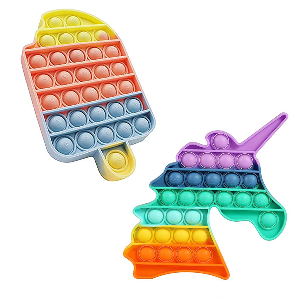BACKGAMMON® Pop It Fidget Toys, Push Pop Bubble Fidget Sensory Toy Fidget Toy for Kids Silicone Stress Relief Toys for Girls and Boys (Unicorn Ice Cream)