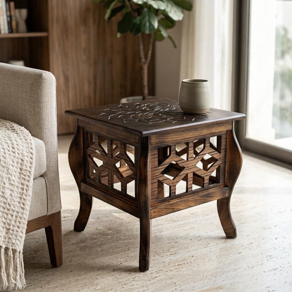NICE CRAFTS Beautiful Handmade Wooden Stool with an Antique Finish for Sitting in The Living Room, Office, or on The Balcony as Home Furnishings Size (12" x 12" x 12" Inch)-image-8