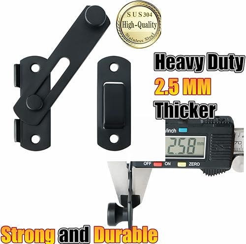 Miniatura 3 de Alise Cerradura de puerta de seguridad para valla de madera de granero MS9500-B, acero inoxidable SUS304 resistente, negro mate