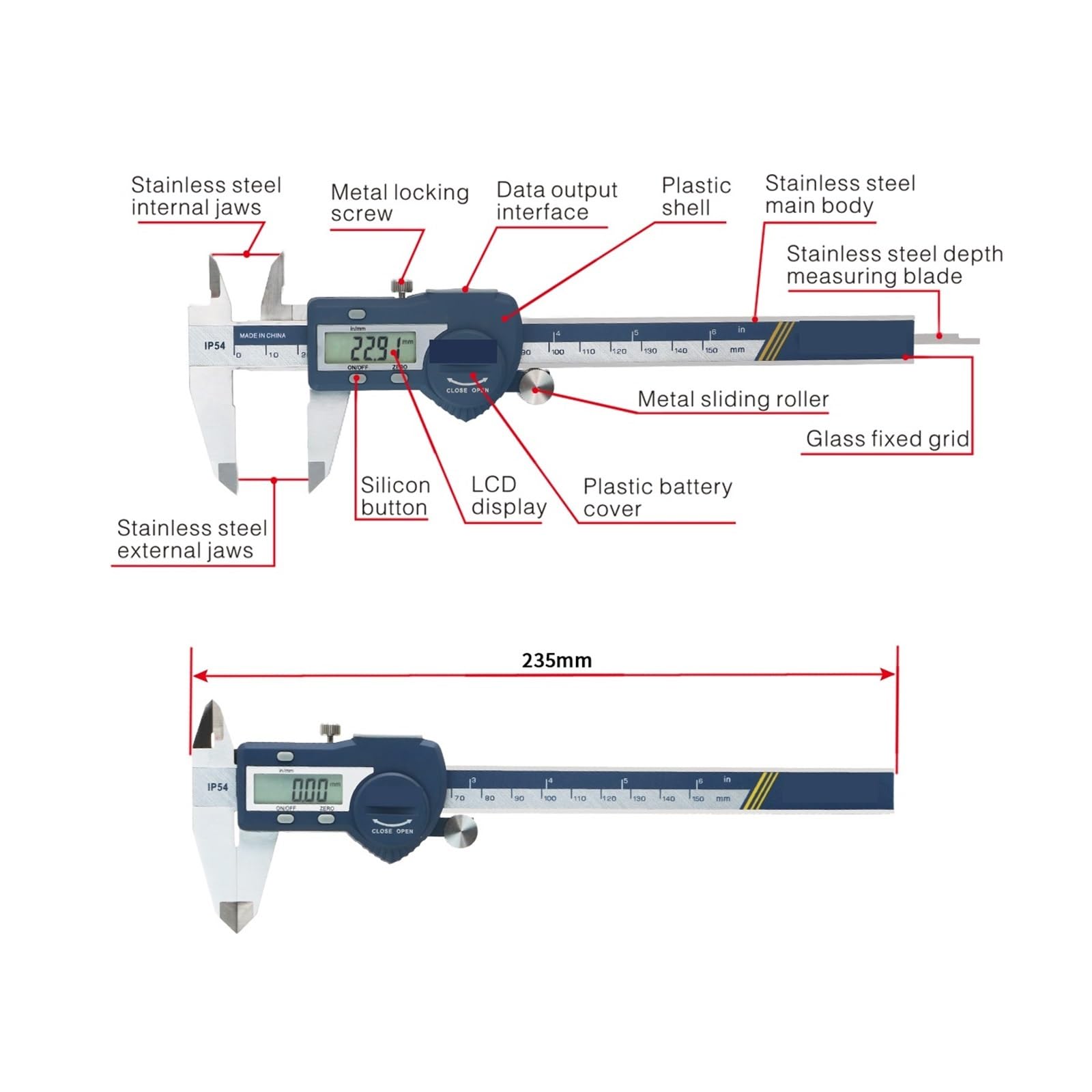 Calibrador digital, Calibrador Digital IP54, regla de calibrador electrónico de 150mm, calibrador Vernier Digital, calibradores digitales de acero inoxidable de 150mm para bricolaje/hogar(5000-150)