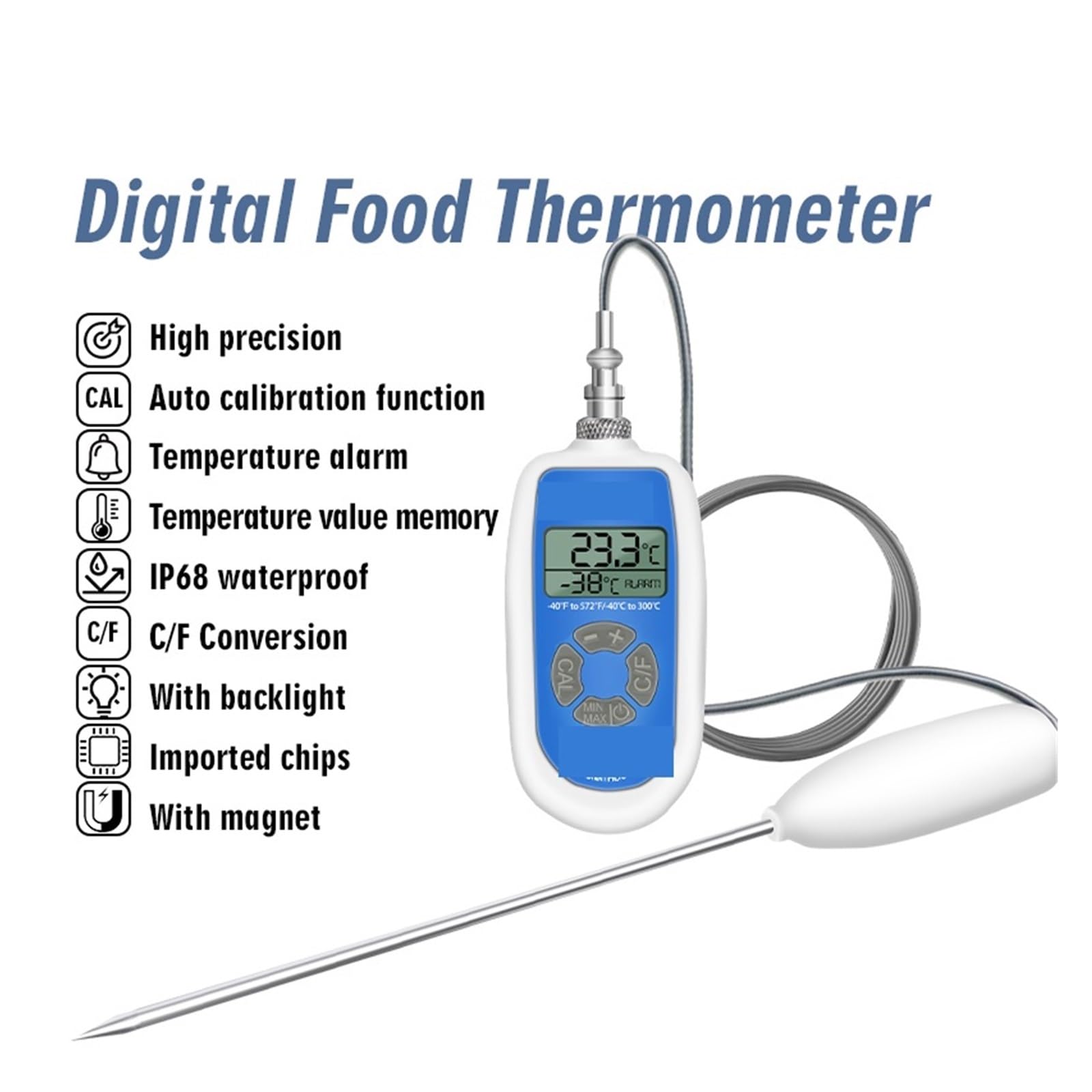 Termometro a Infrarossi, Termometro Da Laboratorio Ad Alta Precisione Cucina Digitale Per Forno, Barbecue, Griglia, Olio, Carne, Cottura Degli Alimenti,per cucina/BBQ/grill/HVAC(30cm)