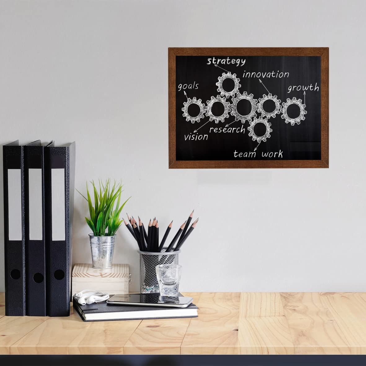 Okydoky HB-BN-3040 - Lavagna magnetica con cornice in legno, per appendere verticalmente o orizzontalmente, con corda di canapa da appendere, 30 x 40 cm